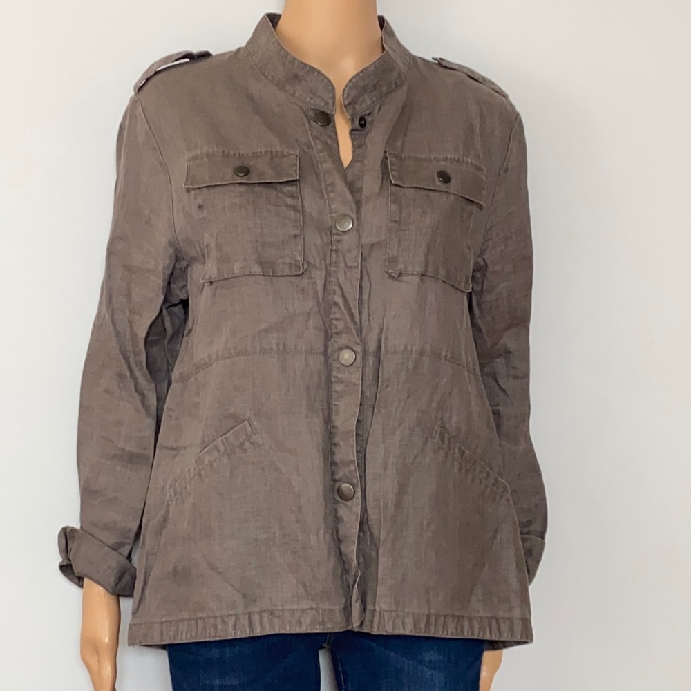 Tina Wodstrup Denmark xl 100% linen jacket top shirt taupe lagenlook